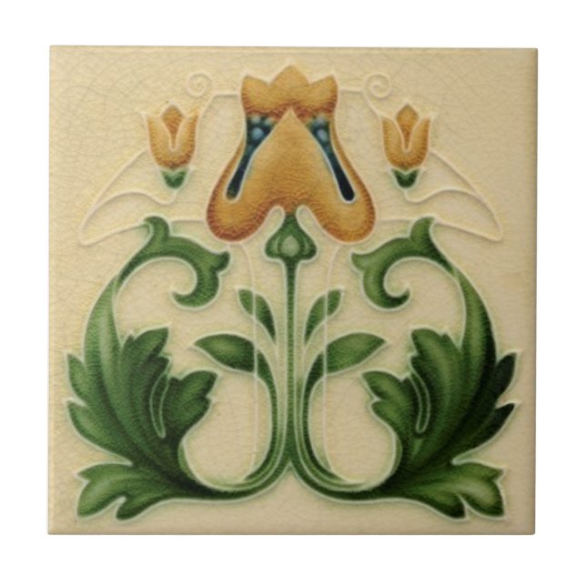 1905 Art Nouveau T & R Boote Yellow Floral Repro Fliese (Vorderseite)