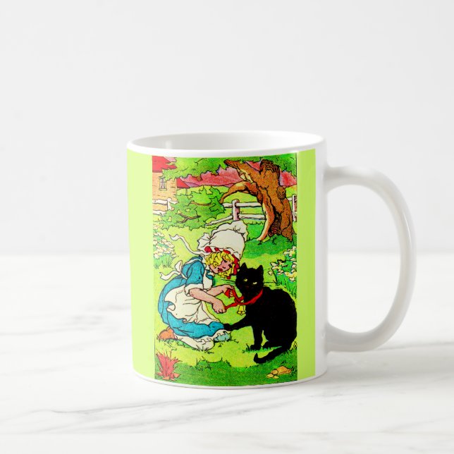 1905 beugt sich kleine Mädchen ihrer schwarzen Kat Kaffeetasse (Rechts)
