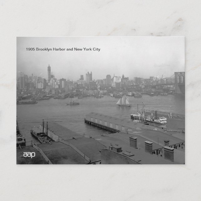 1905 Brooklyn Harbour und New York City Postkarte (Vorderseite)