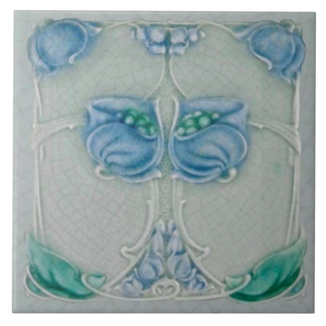 1905 Marsden Art Nouveau Blue Floral Repro Tile Fliese (Vorderseite)