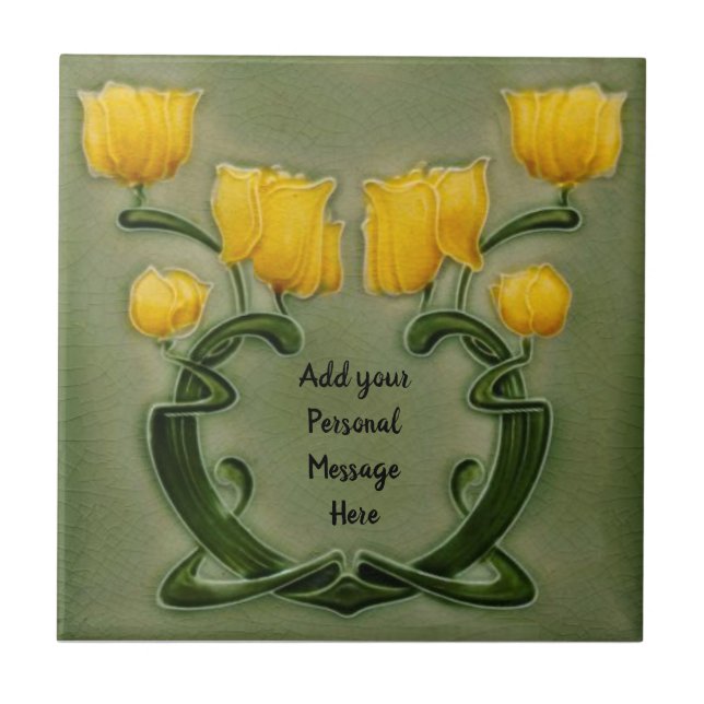 1905 Richards Art Nouveau Green Yellow Repro Fliese (Vorderseite)