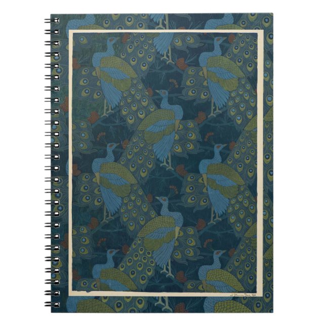 1906 Vintage europäische Pfauen-Tapete Notizblock (Vorderseite)