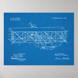 1906 Wright Brothers Airplane Patent Art Drawing Poster