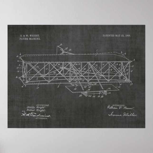 1906 Wright Brothers Flugzeugpatentkunst Zeichnend Poster (Vorne)
