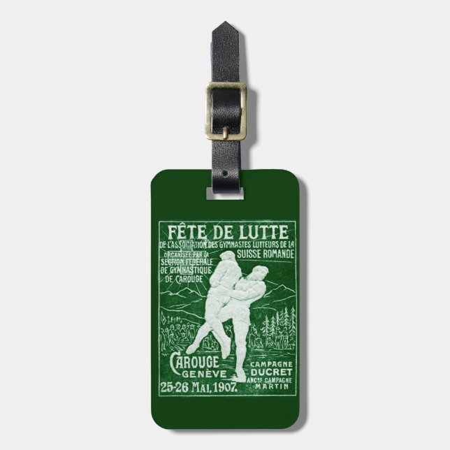 1907 Schweizer Wrestling Gepäckanhänger (Vorderseite vertikal)