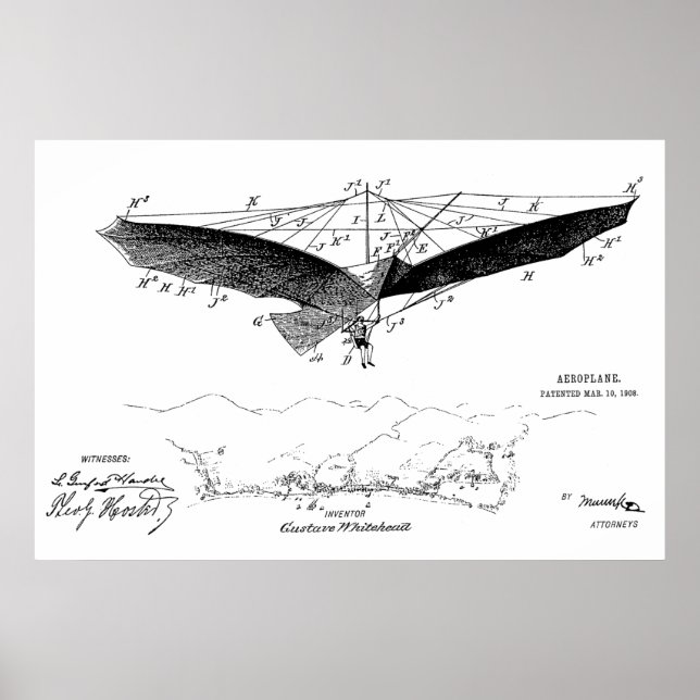 1908 Flying Wing Patent Zeichnend Kunstdrucke Poster (Vorne)