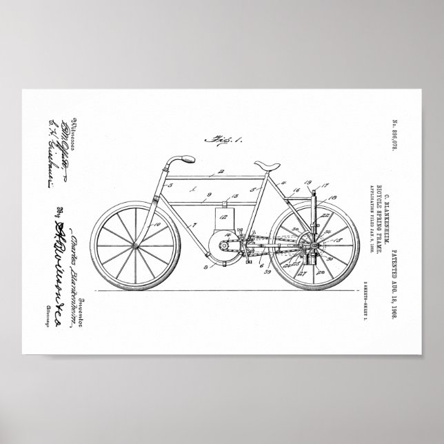 1908 Vintage Fahrradrahmen - Kunstdrucken Poster (Vorne)