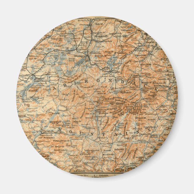 1909 Adirondacks Karte vom Baedeker Reiseführer Magnet (Vorne)