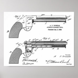 1909 Gun Auto Patent Art Zeichnend Print Poster