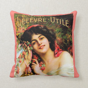 1909 hübsche Dame Biscuits Lefevre-Utile Kissen