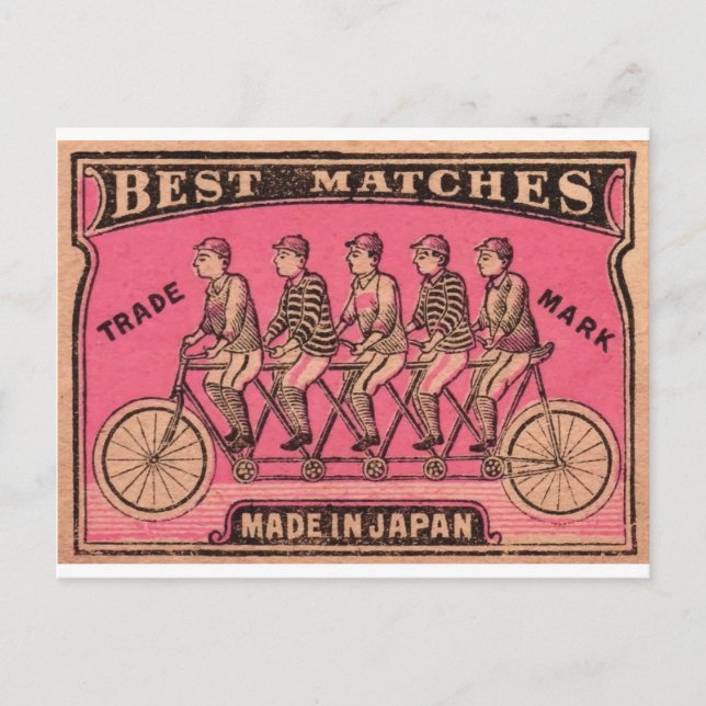 1910 Japanese Tandem Bicycle Matchbox Label Postkarte (Vorderseite)