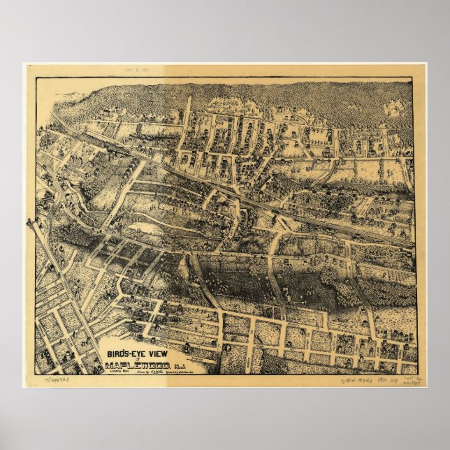 1910 Maplewood, NJ Birds Eye Panoramablick Karte Poster (Vorne)