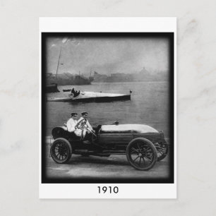 1910 Oldtimer-Rennwagen und Schnellboot-Postkarte Postkarte