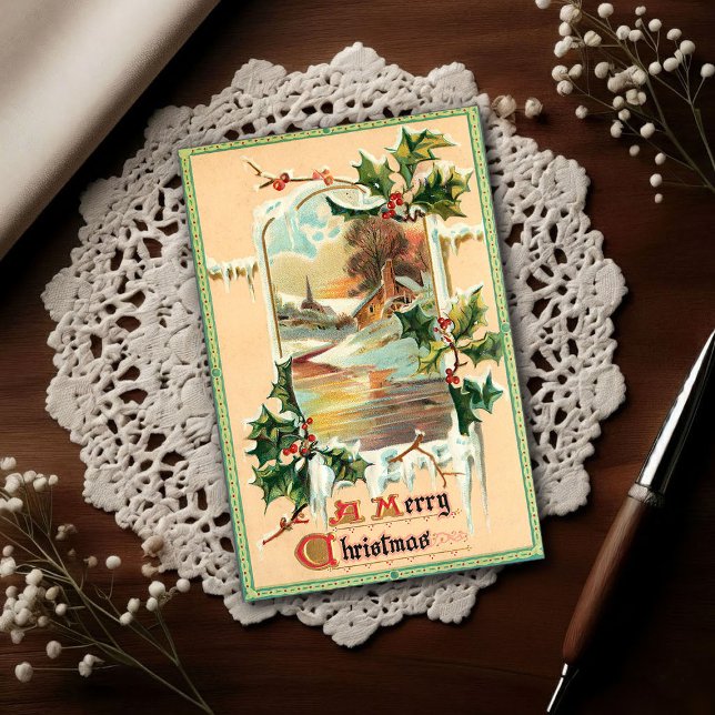 1910 Vintage Christmas Holly  Postkarte (Von Creator hochgeladen)