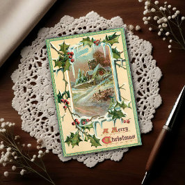 1910 Vintage Christmas Holly  Postkarte