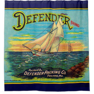 1910er Defender Marke Packing Segelbootlabel Duschvorhang
