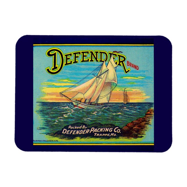 1910er Defender Marke Packing Segelbootlabel Magnet (Horizontal)