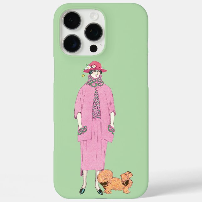 1910er Fashion Illustration Lady & Pekingese Dog iPhone 16 Pro Max Hülle (Rückseite)