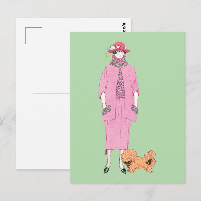 1910er Fashion Illustration Lady & Pekingese Dog Postkarte (Vorne/Hinten)