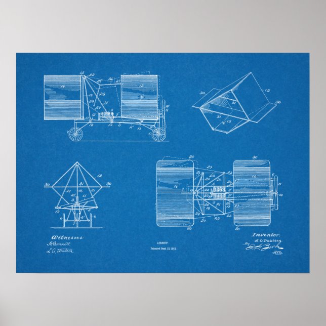 1911 Flugzeugpatentkunst Zeichnend Print Poster (Vorne)