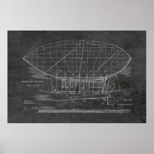 1912 Boot Luftschiff Ballon Patent Kunst Zeichnung Poster
