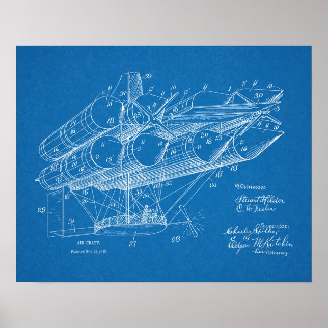 1912 Flugzeugpatentkunst Zeichnend Print Poster (Vorne)