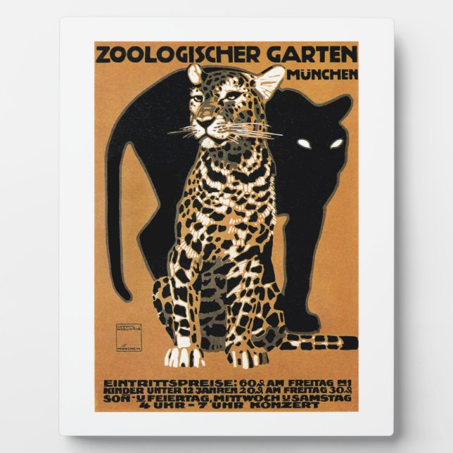 1912 Ludwig Hohlwein Leopard Münchner Zoo Poster Fotoplatte (Vorderseite)