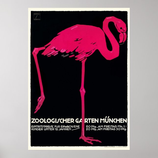 1912 Ludwig Hohlwein Zoo Flamingo Poster (Vorne)