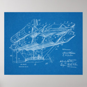 1912 Luftschiff-Flugzeug-Patent-Kunstzeichnung Dru Poster
