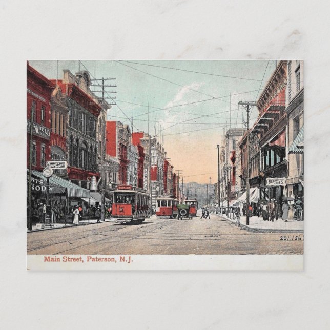 1912, Main St, Paterson NJ Vintag Postkarte (Vorderseite)