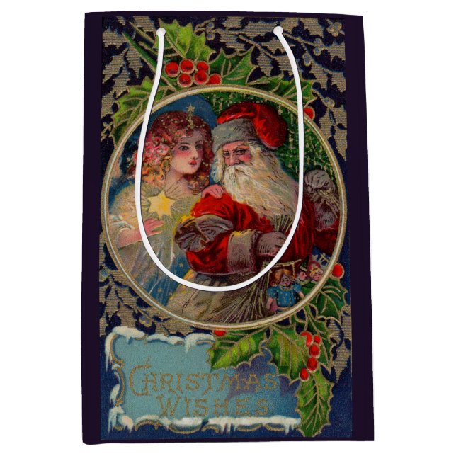 1912 Weihnachtsmann und Sternengel Weihnachtsdruck Mittlere Geschenktüte (Vorderseite)