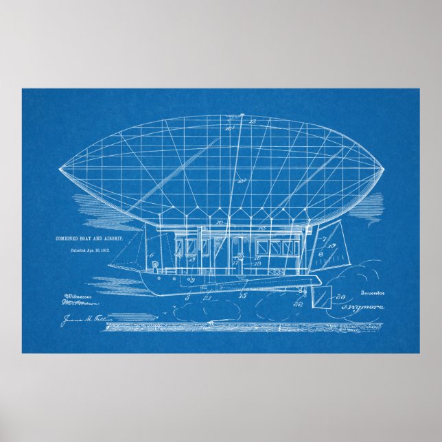1912 Zeichnend Flugzeugpatent für Boote Poster (Vorne)