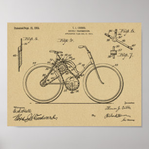 1913 Fahrrad-Getriebe-Design-Patent-Kunststoffdruc Poster