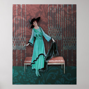 1913 Luxe: Vintage Mode in Aqua und Rose Poster