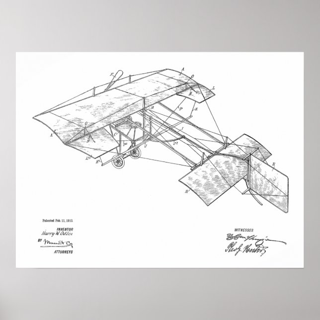 1913 Vintage Flugzeugpatentkunst Zeichnend Druck Poster (Vorne)