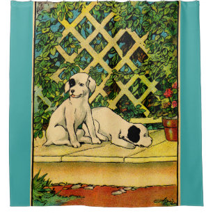 1914 drucken zwei neugierige Hunde Duschvorhang