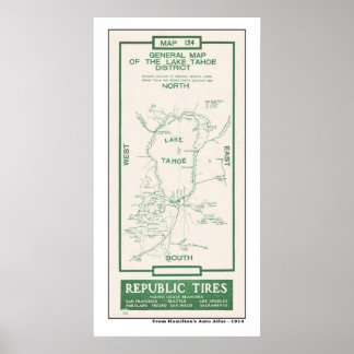 1914 Karte des Lake Tahoe Poster