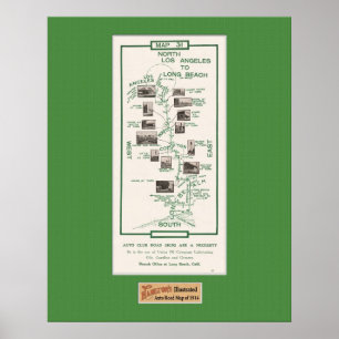 1914 Karte, LA nach Long Beach Poster