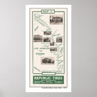 1914 Karte, LA to Orange Poster