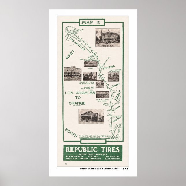 1914 Karte, LA to Orange Poster (Vorne)