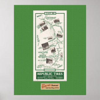 1914 Karte, Santa Barbara nach Ventura Poster