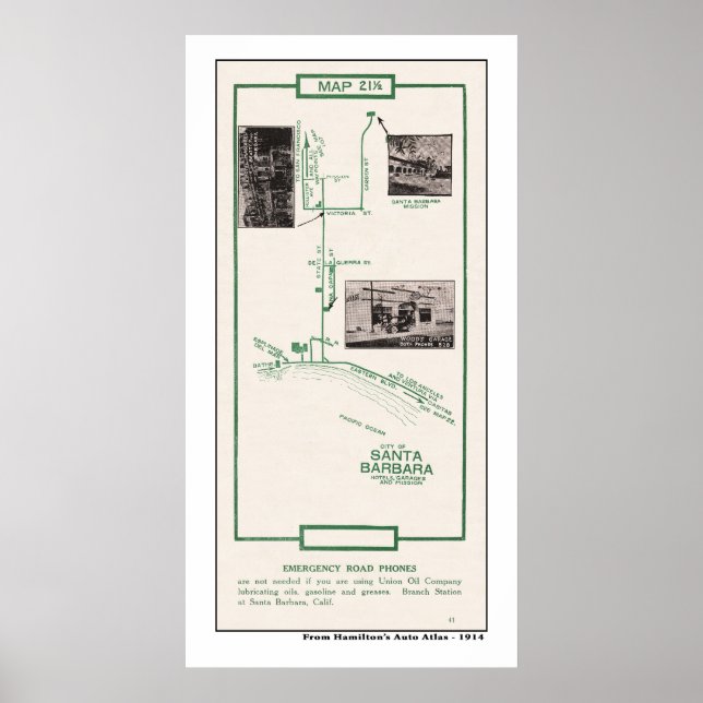 1914 Karte, Stadt Santa Barbara Poster (Vorne)