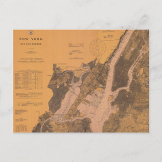 1914 New York Upper Harbour Nautical Chart Postcar Postkarte