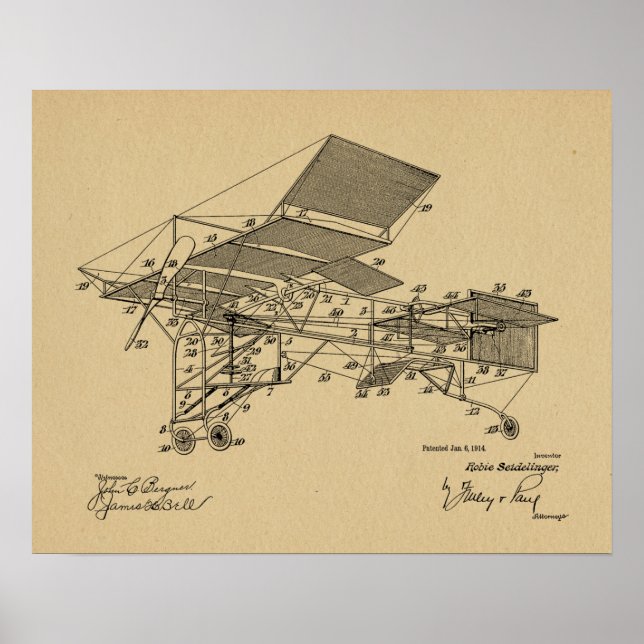 1914 Vintage Flugzeugpatentkunst Zeichnend Druck Poster (Vorne)