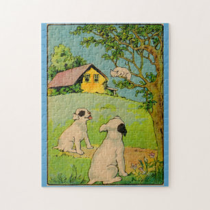 1914 zwei Hunde und eine kleine weiße Katze