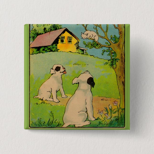 1914 zwei Hunde und eine kleine weiße Katze Button (Vorderseite)