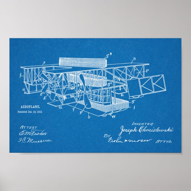 1915 Airship Airplane Patent Art Drawing Print Poster (Vorne)