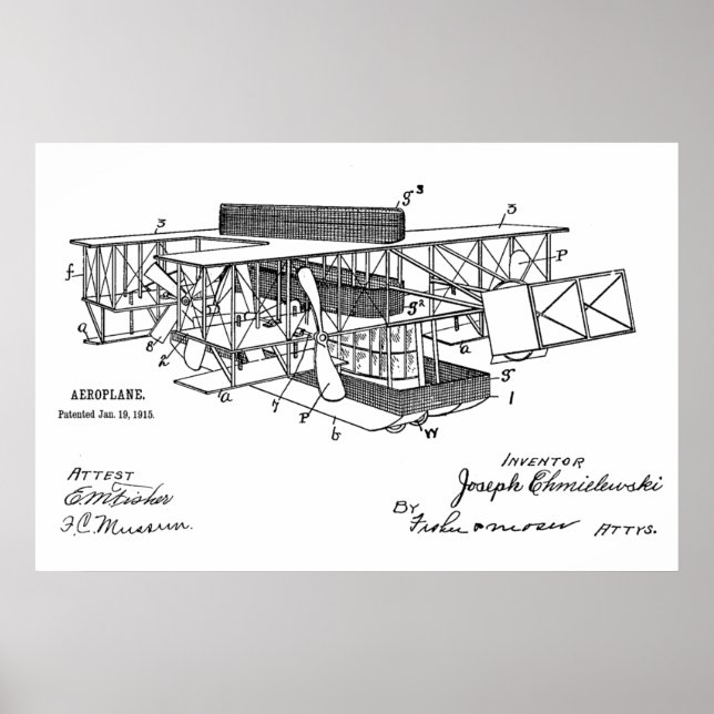 1915 Bootsflugzeug-Patentkunst Zeichnend Druck Poster (Vorne)