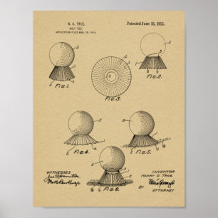 1915 Golfball-Tee-Designpatent Kunstdruck Poster