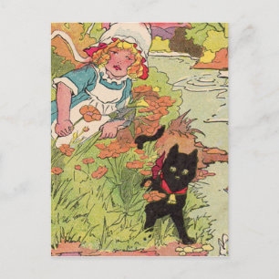 1915 niedliches kleines Mädchen und ihre schwarze Postkarte